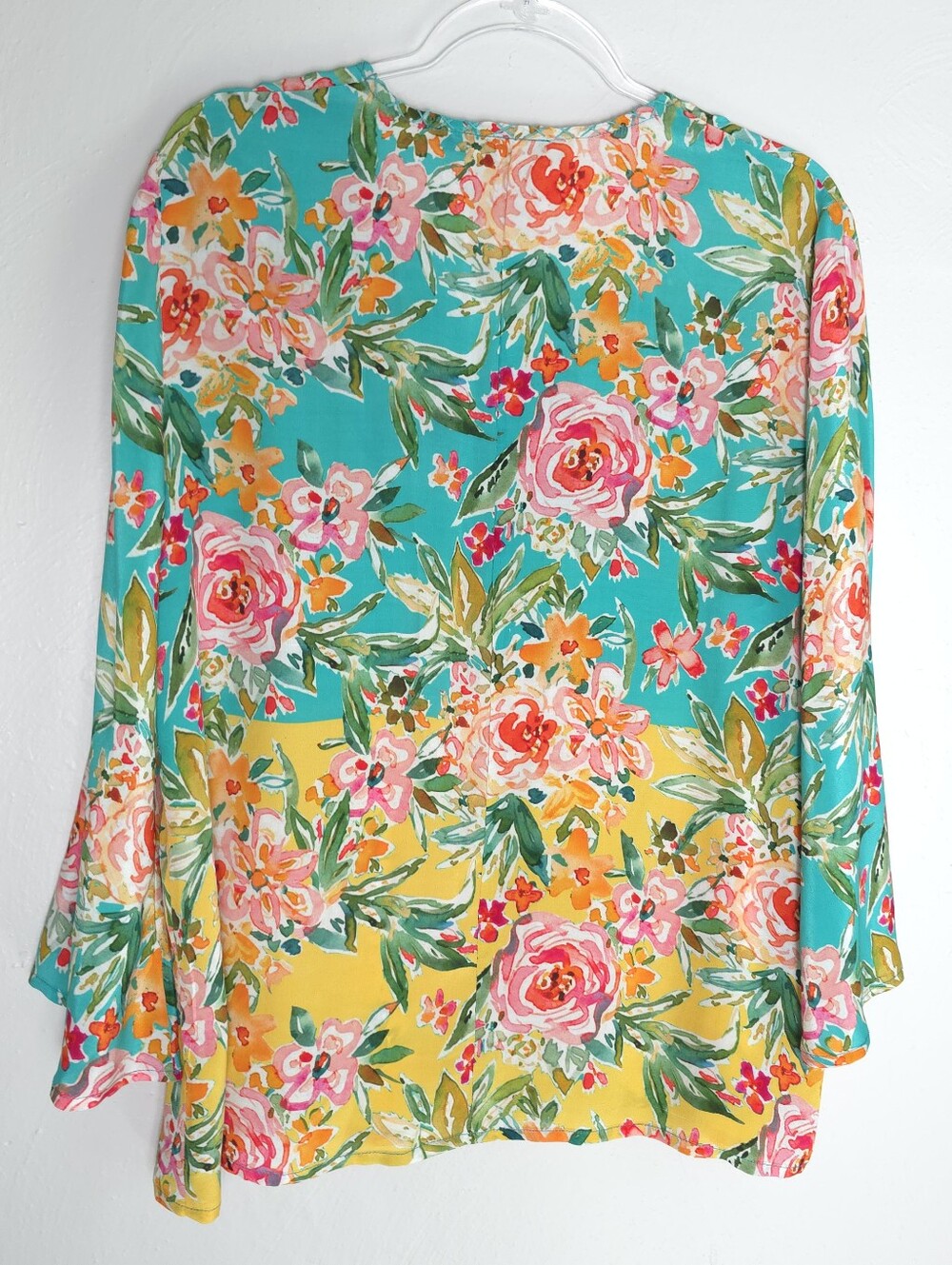 Tolani 100% Silk Blue/Yellow Floral Tassle Long Sleeve Size L - Picture 2 of 12